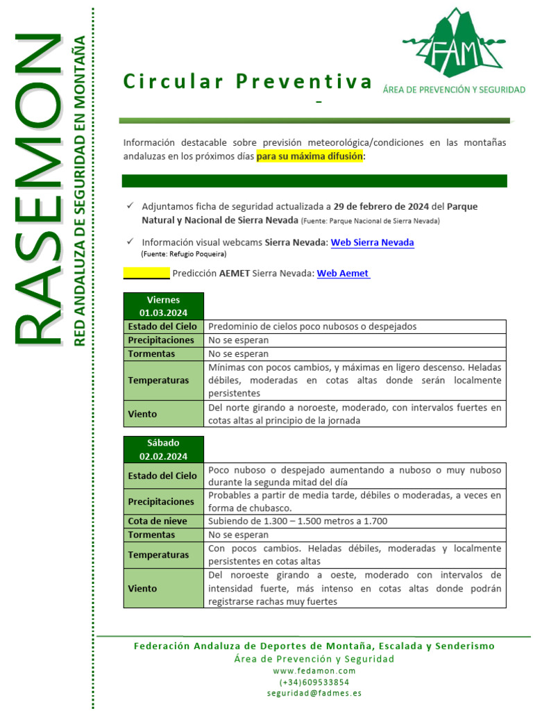 RASEMON Circular Informativa 11 29.02.2024 | PDF | Nieve | Montañas