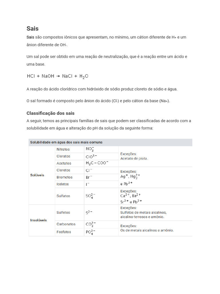 Sais e Óxidos | PDF | Sal (Química) | Óxido
