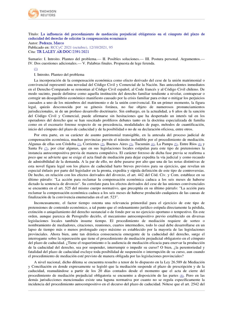 Compen. Economica - Influencia Del Procedimiento de Mediacion en El ...