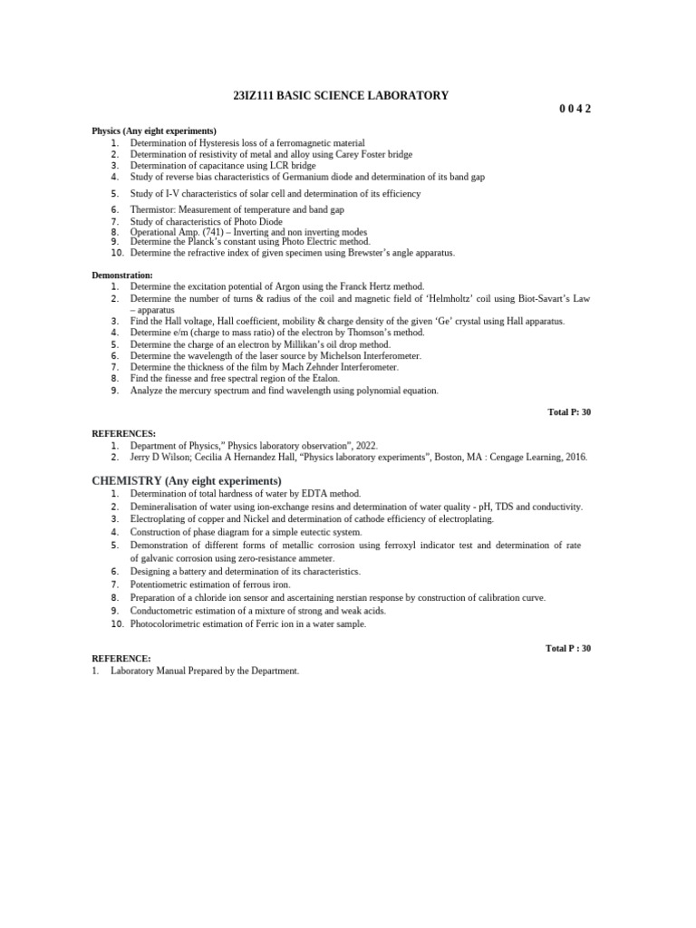 Basic Science Laboratory Experiments | PDF | Electrical Resistivity And ...