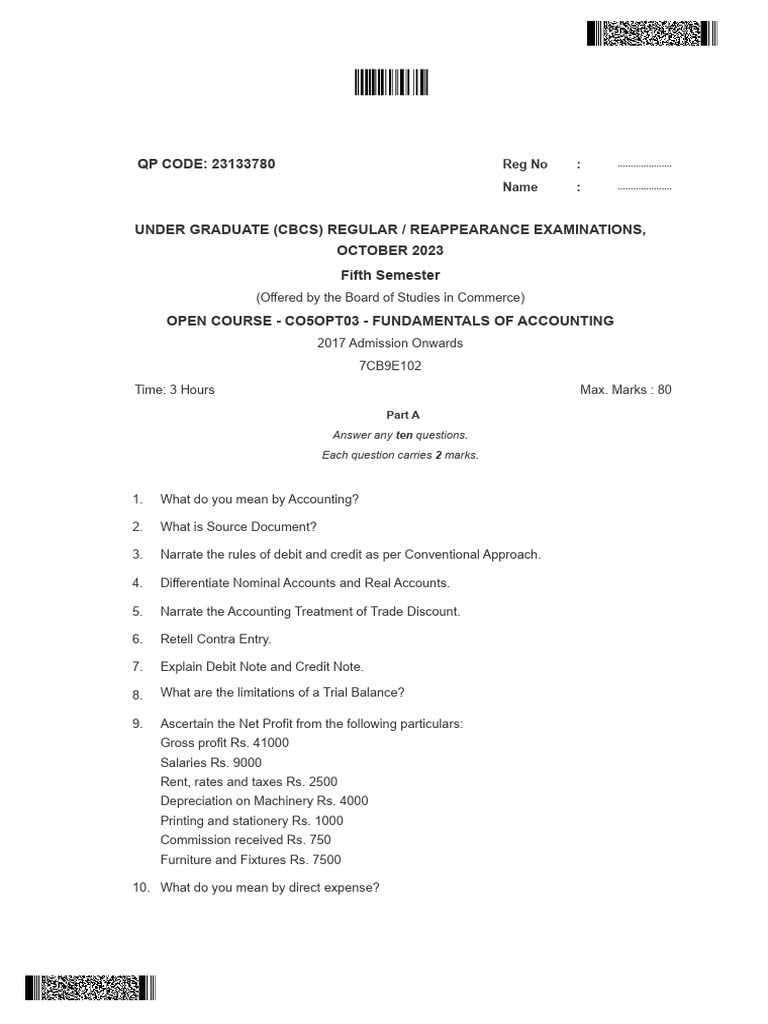 Fundamentals of Accounting Exam Paper | PDF | Debits And Credits ...