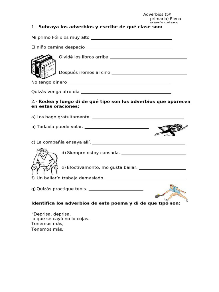 Ejercicios de Adverbios para 5º Primaria | PDF | Adverbio