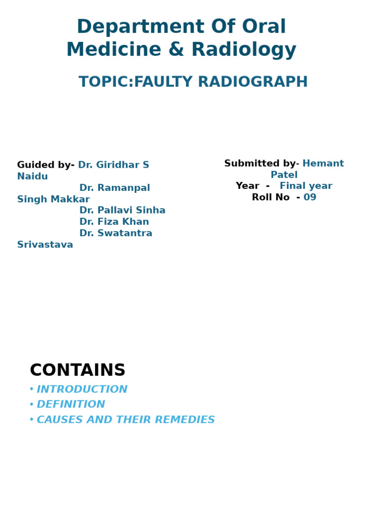 Faulty Radiographs in Dentistry | PDF | Radiography | Anatomical Terms ...