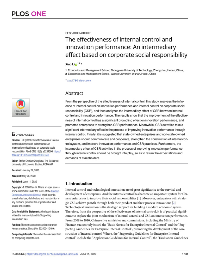 The Effectiveness of Internal Control and Innovation Performance: An ...