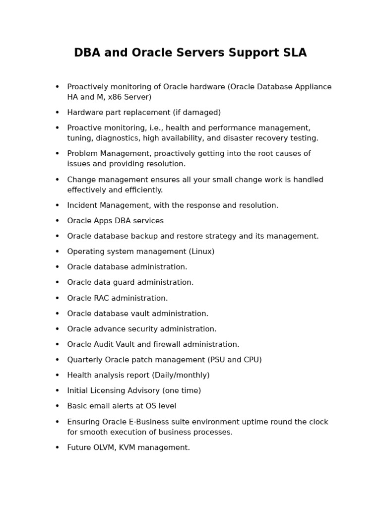 DBA and Oracle Servers Support SLA (1) | PDF