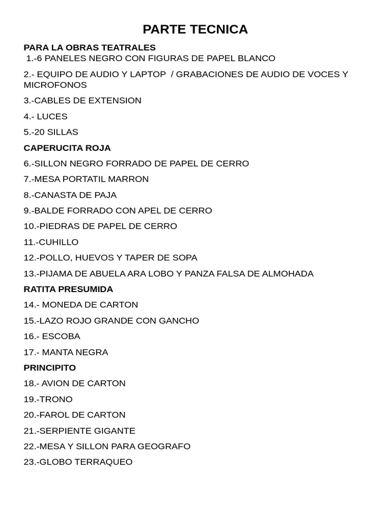 Guía Técnica para Obras Teatrales | PDF | Cocina, comidas y vino