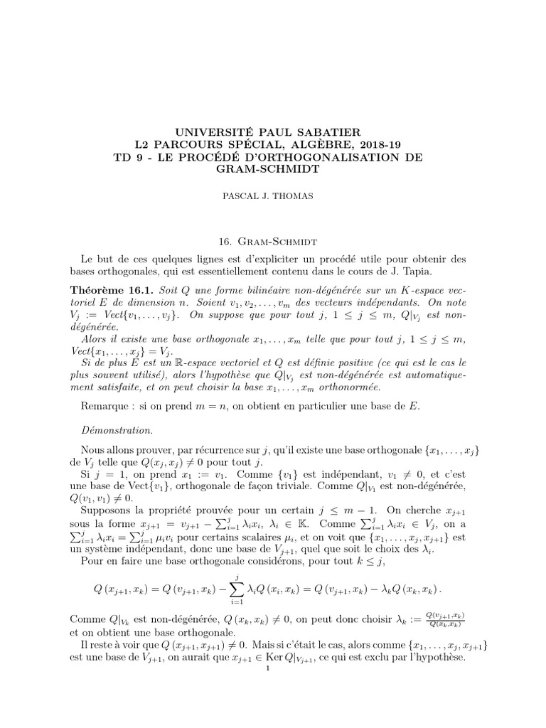 Procédé d'Orthogonalisation de Gram-Schmidt | PDF | Matrice ...