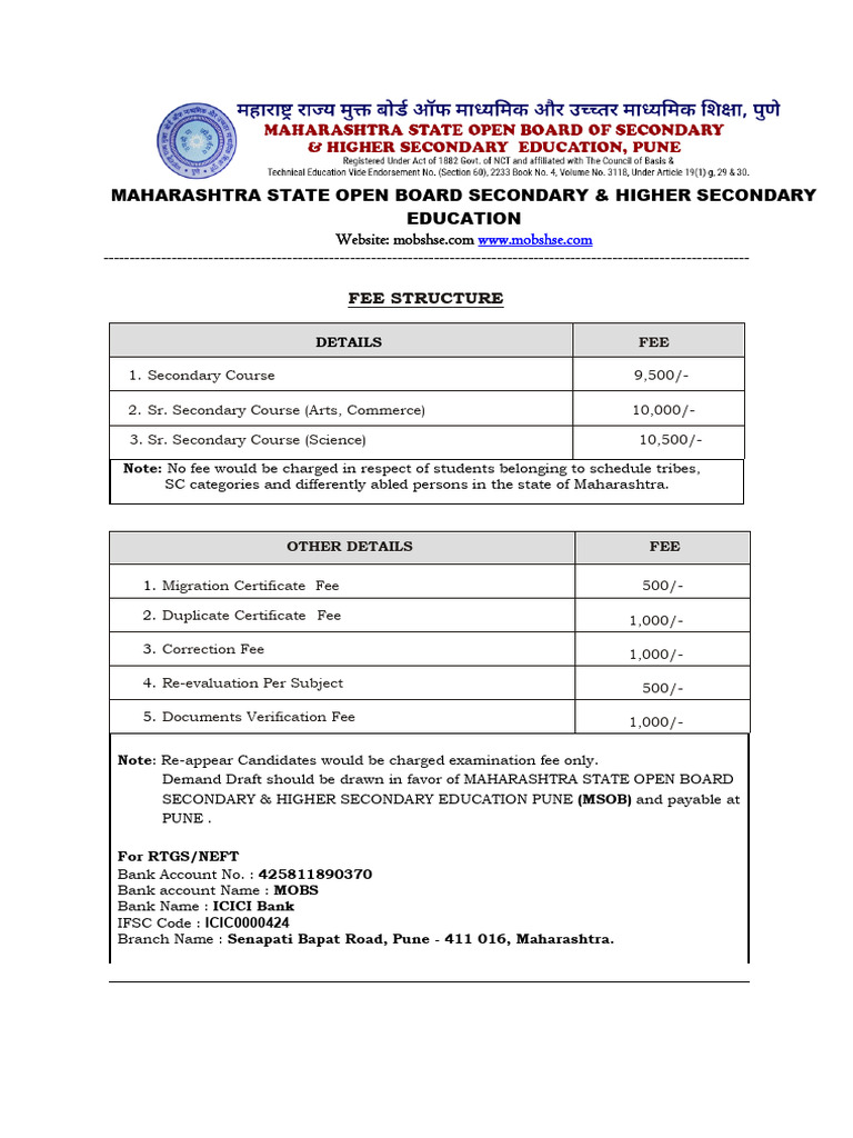 Fee Structure | PDF | Finance & Money Management