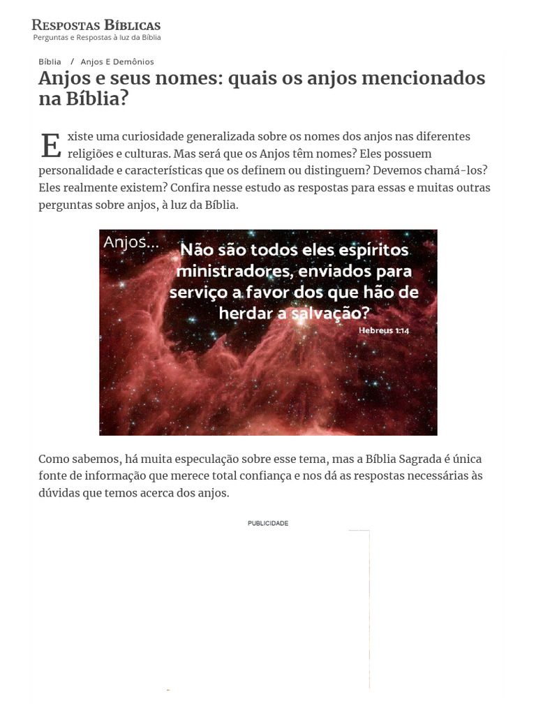 Nomes dos Anjos na Bíblia | PDF | Anjo | Bíblia