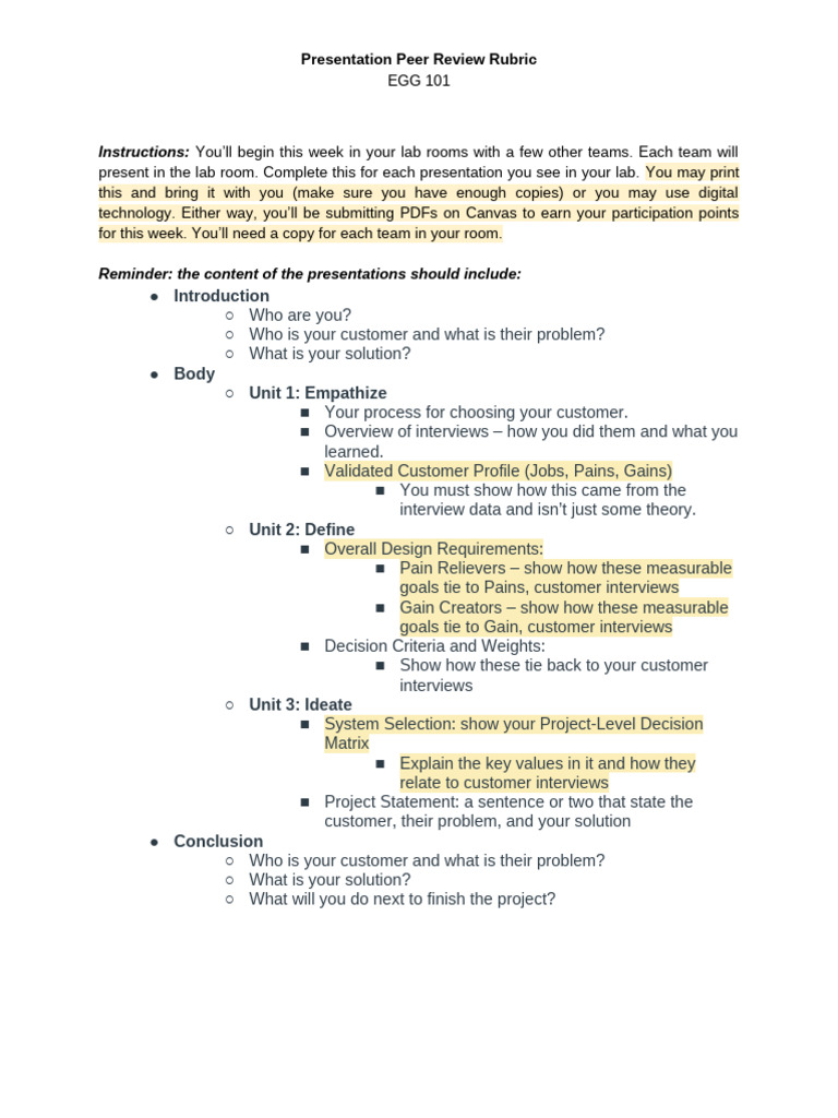 EGG 101 Presentation Review Rubric | PDF | Human Communication | Cognition