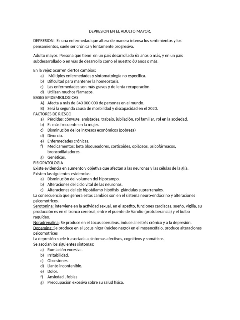 Depresión en El Adulto Mayor | PDF | Trastorno depresivo mayor ...