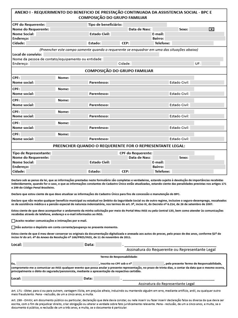 Requerimento BPC e Composição Familiar | PDF | Ciências Sociais | Direito