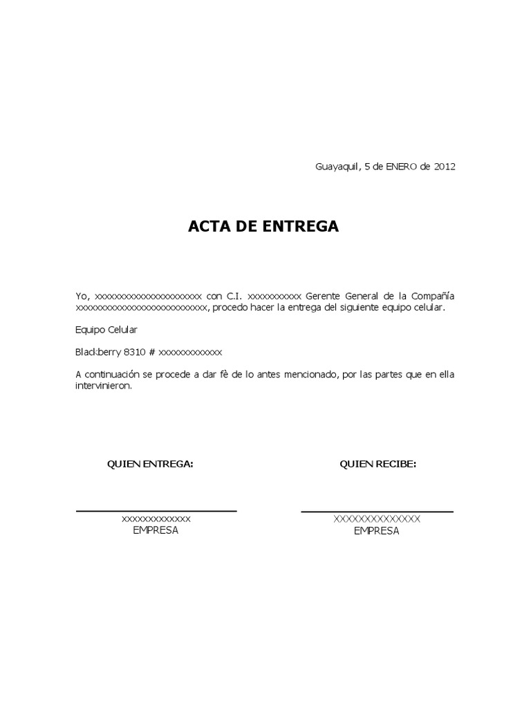 Acta de Entrega Ejemplo  Informática y tecnología de la información