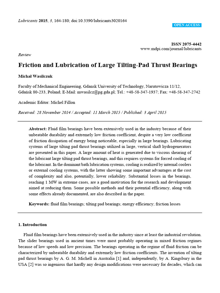 Friction in Tilting-Pad Thrust Bearings | PDF | Bearing (Mechanical ...