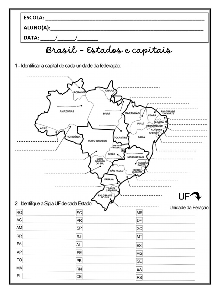 Atividades sobre Estados e Capitais do Brasil | PDF | Negócios