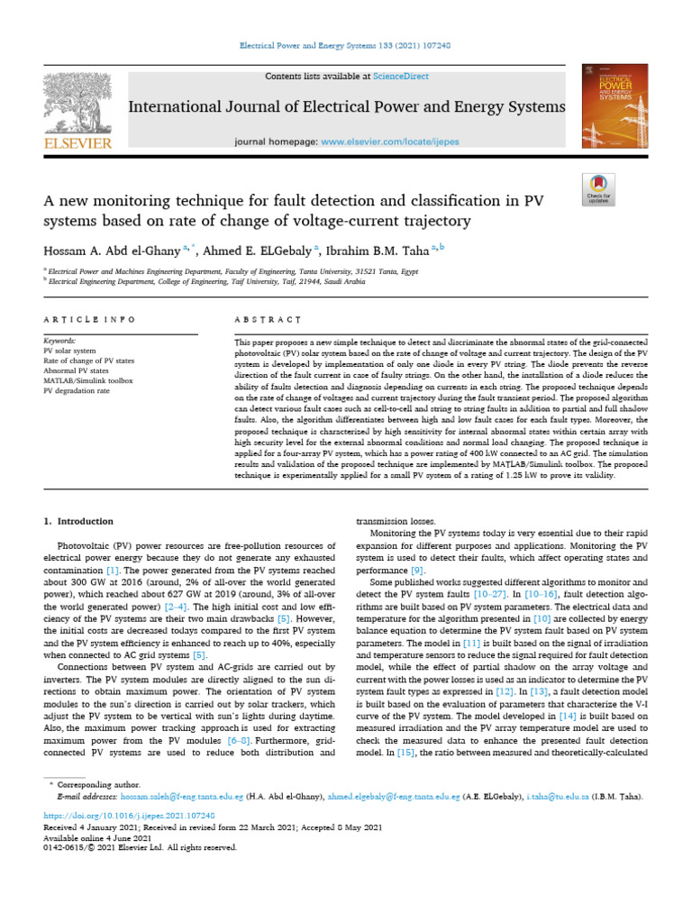 A New Monitoring Technique For Fault Detection and Classification in PV ...