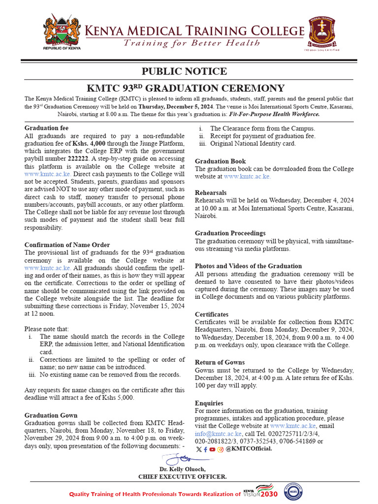 KMTC 93rd Graduation Ceremony Details | PDF | Finance & Money Management