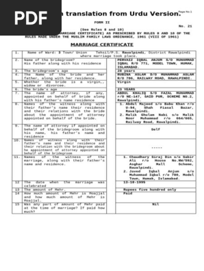 True English Translation From Urdu Version (Nikah Nama) Pervaiz Iqbal