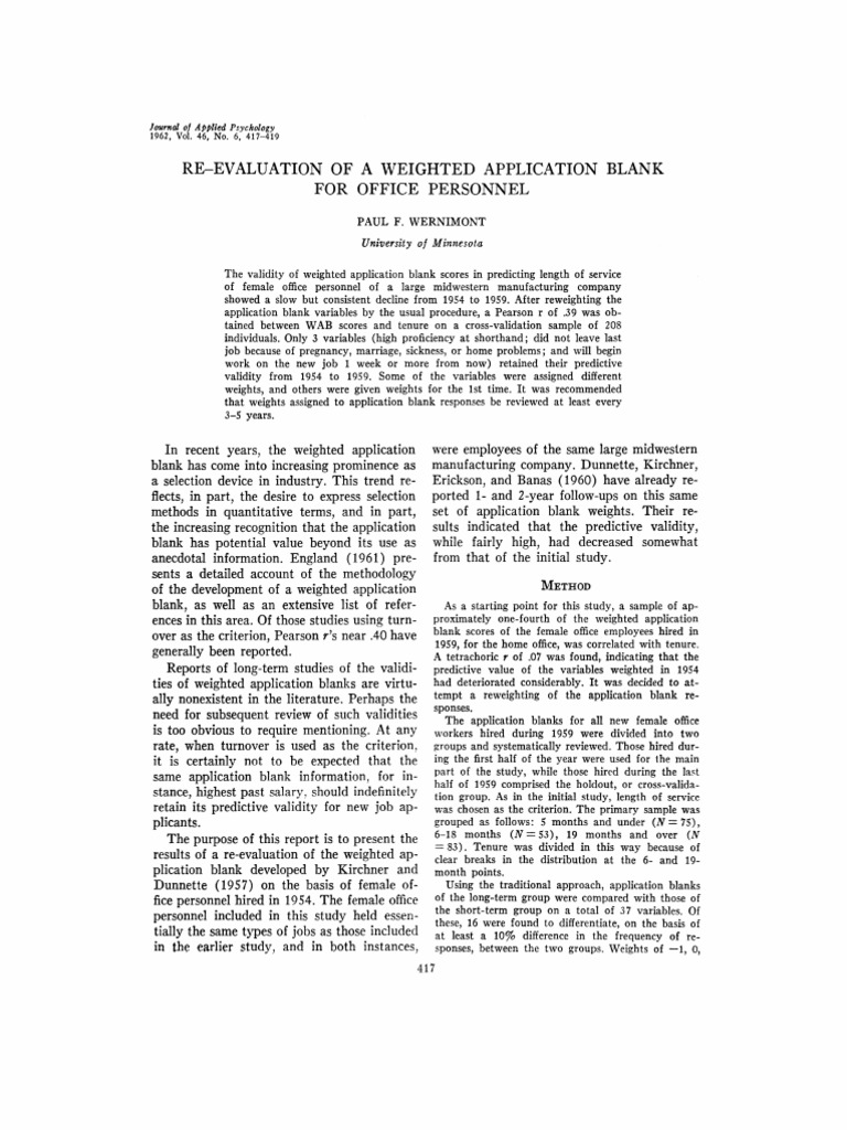 Weighted Application Blank
