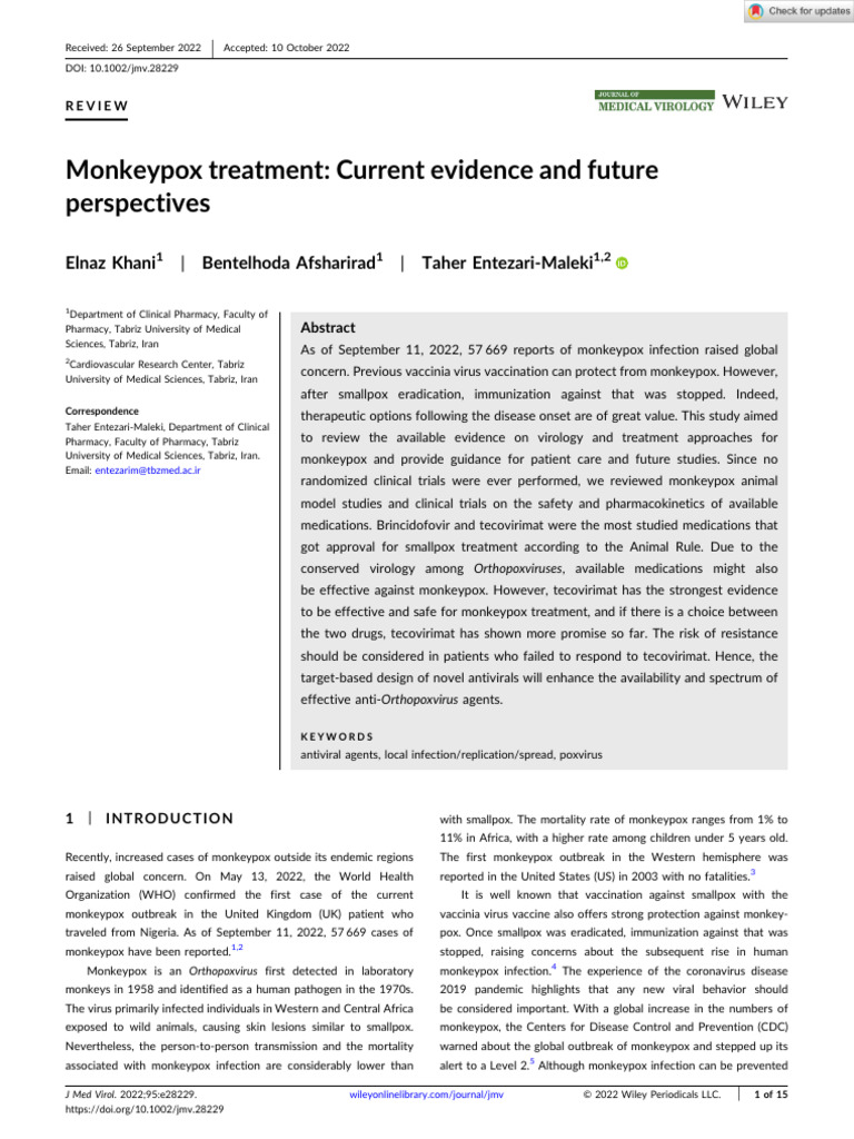 Monkeypox Treatment: Evidence & Insights | PDF | Virus | Smallpox