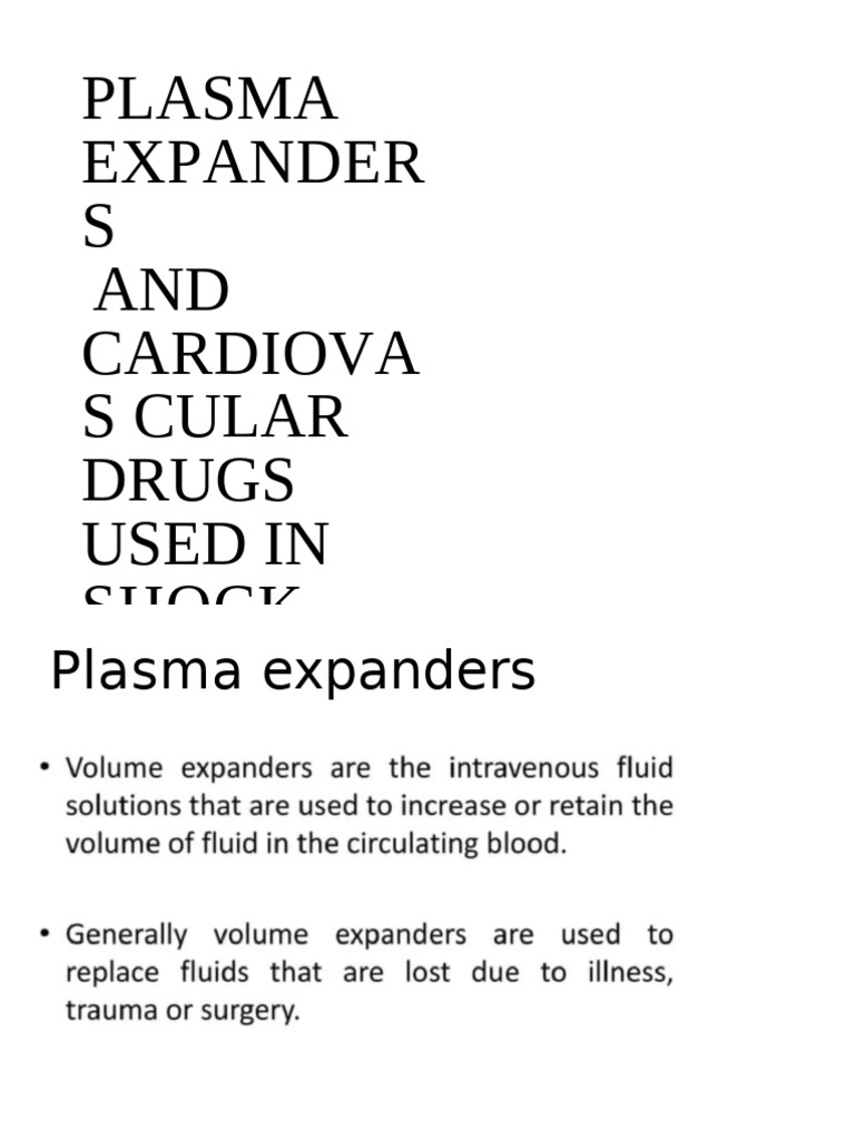 Plasma Expanders and Shock Drugs Guide | PDF