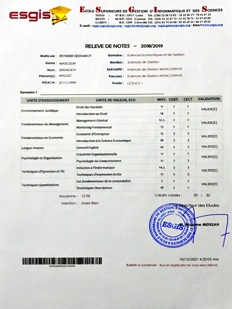 Les Relevã©s de Notes de La Licence | PDF