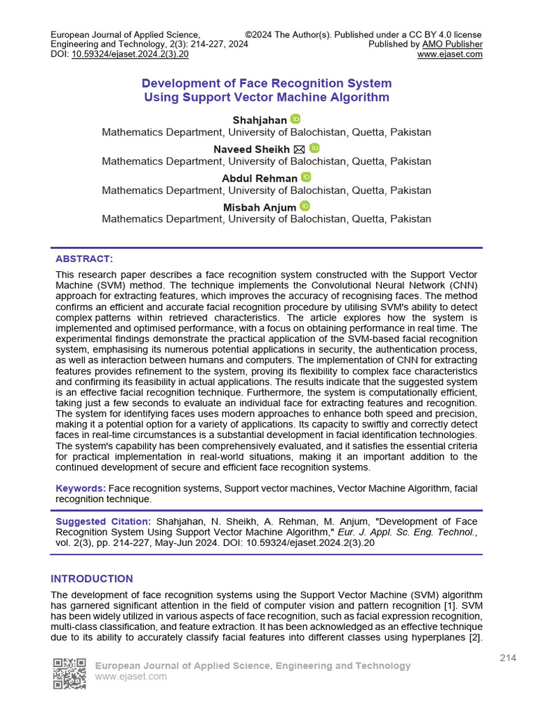Development of Face Recognition System Using Suppo | PDF | Support ...