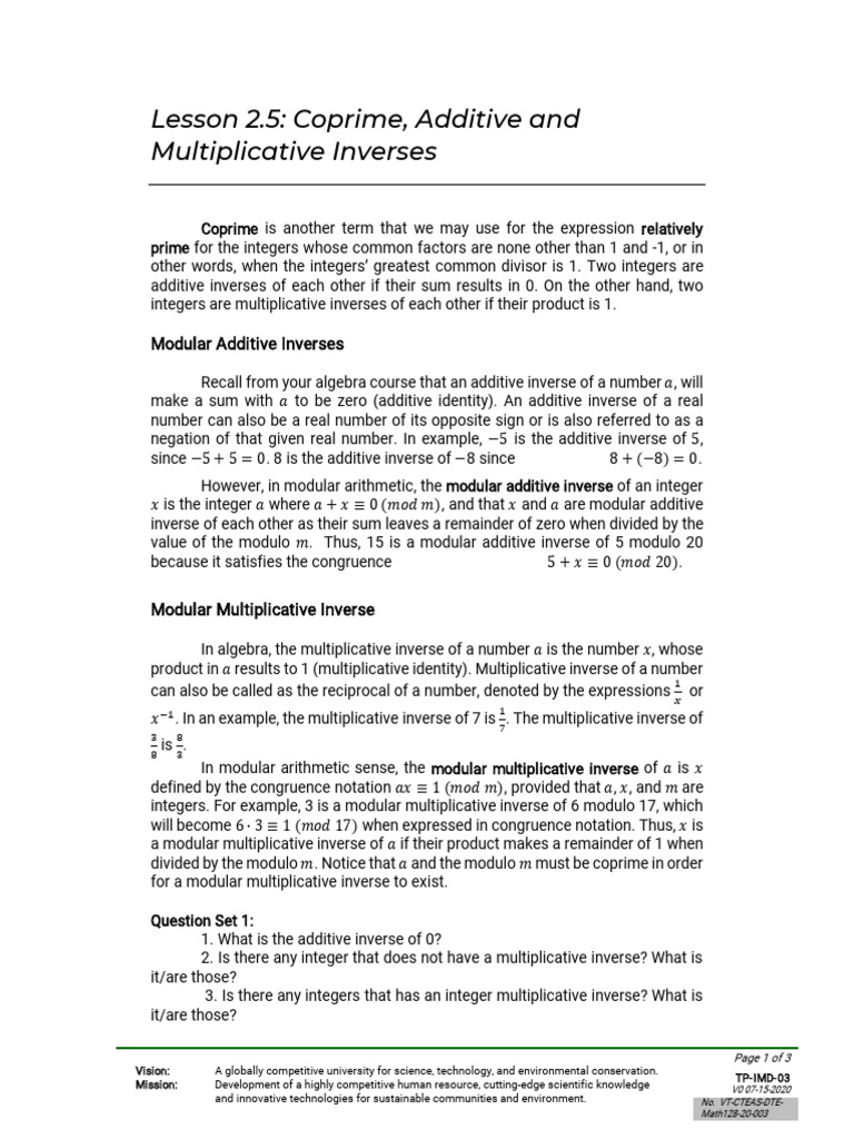 Inverses in Modular Arithmetic | PDF | Mathematics | Arithmetic
