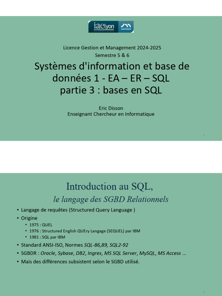 Introduction au SQL et SGBD Relationnels | PDF | SQL | Bases de données