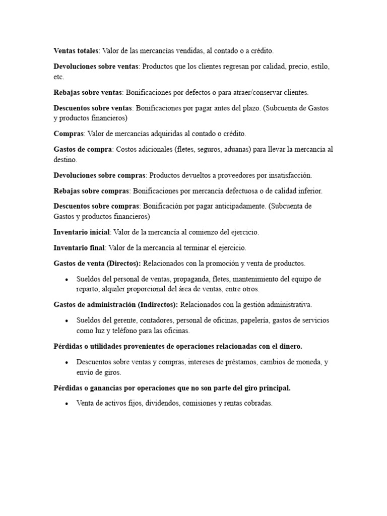 Cuentas de Estado de Resultado | PDF | Negocios | Finanzas y dinero