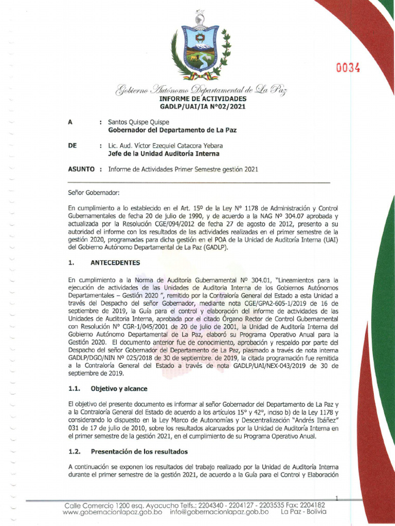 Informe de Actividades 2021 Gobierno Autonomo Departamental La Paz | PDF
