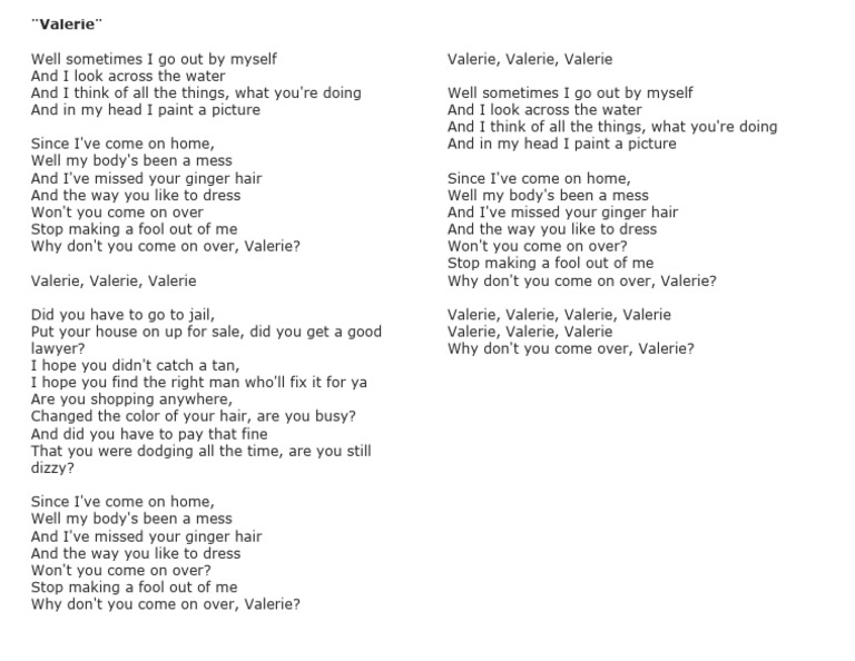 Amy Winehouse's "Valerie" Lyrics | PDF