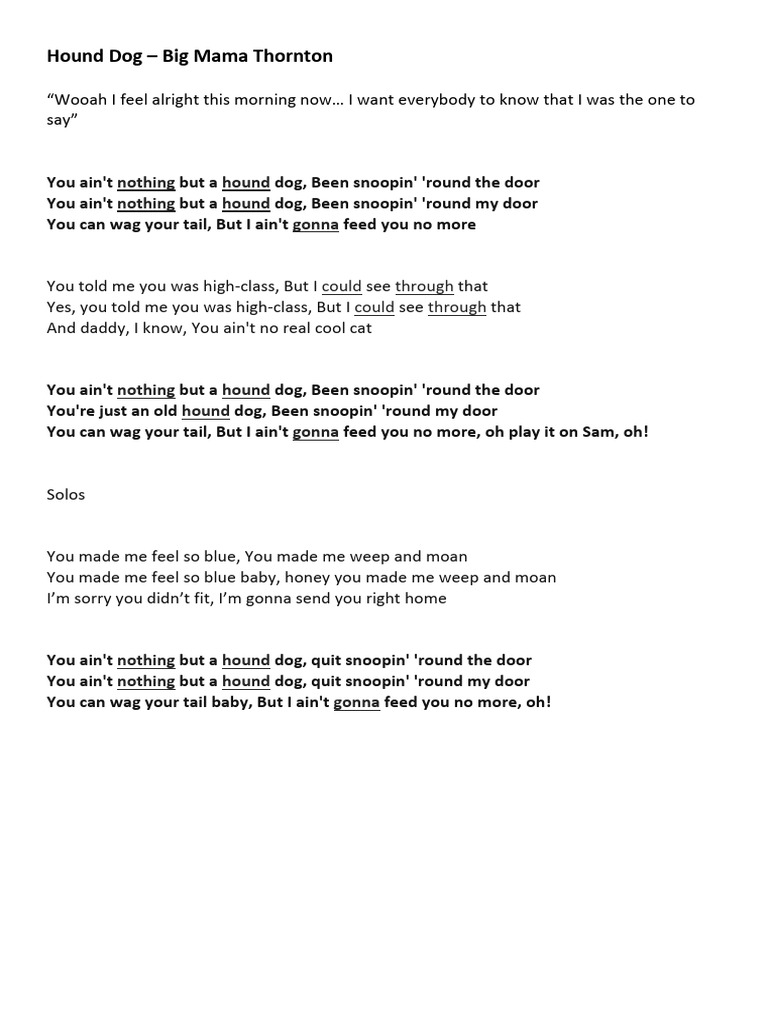 Hound dog lyrics pdf