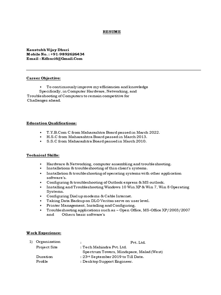 Kaustubh Resume. | PDF | Computer Network | Windows Xp