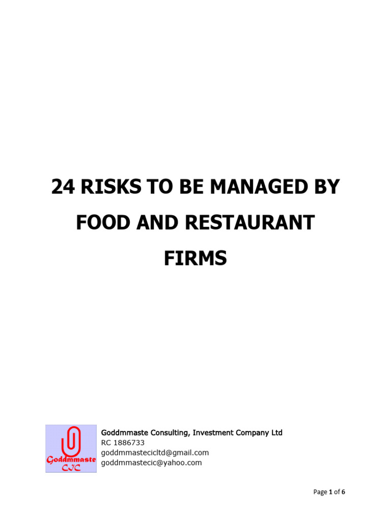 24 Risks To Be Managed by Food and Restaurant Firms | PDF | Foodborne ...