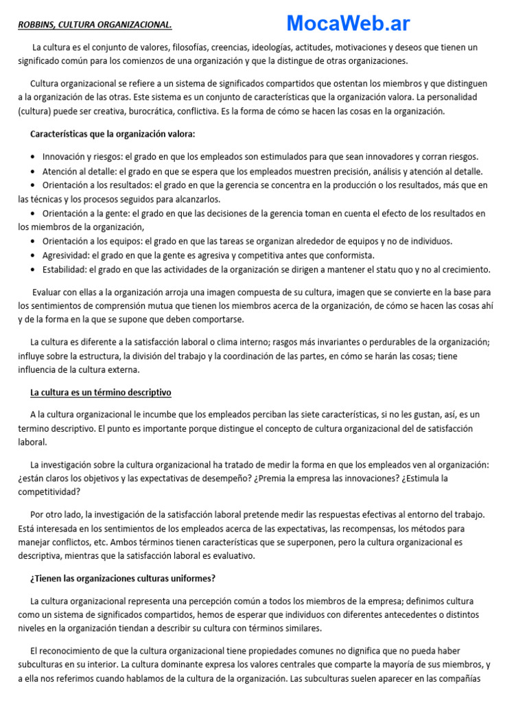 Dimensiones de la Cultura Organizacional | PDF | Business | Cultura ...