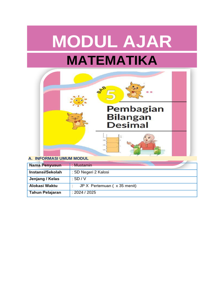 Modul Ajar Matematika Kelas V SD | PDF