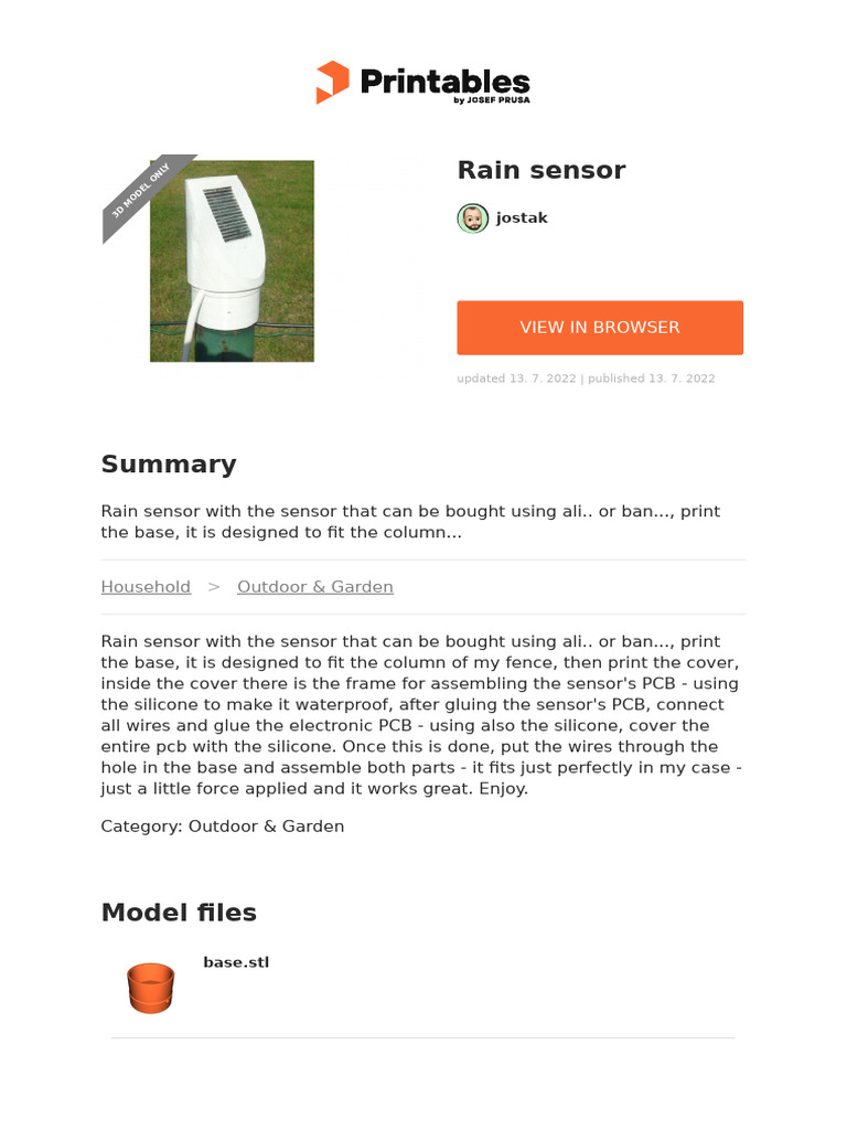 3D Printable Rain Sensor Design | PDF