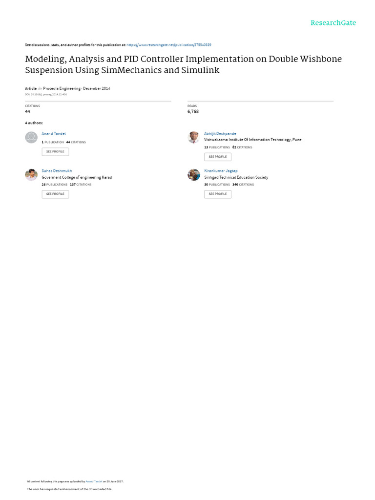 Modeling Analysis and PID Controller Implementatio | PDF | Mechanics ...