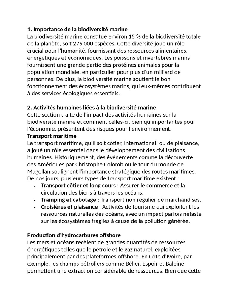 Impact des Activités sur la Biodiversité Marine | PDF | Surpêche ...