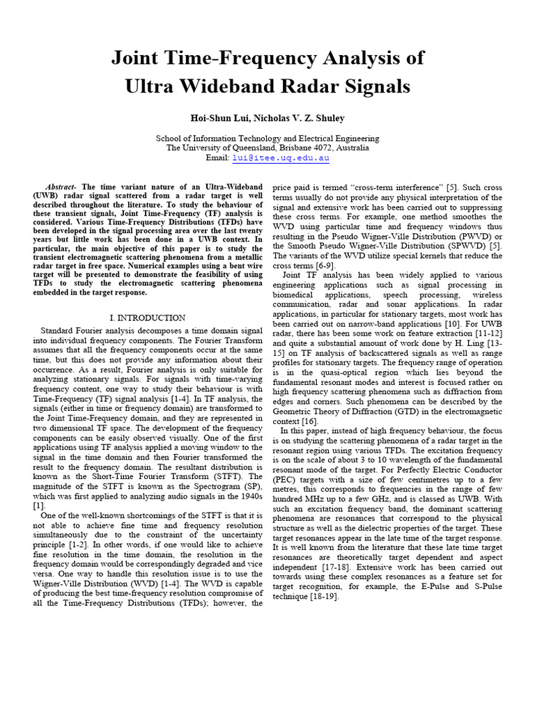 Joint Time-Frequency Analysis of Radar Signal | PDF | Scattering ...