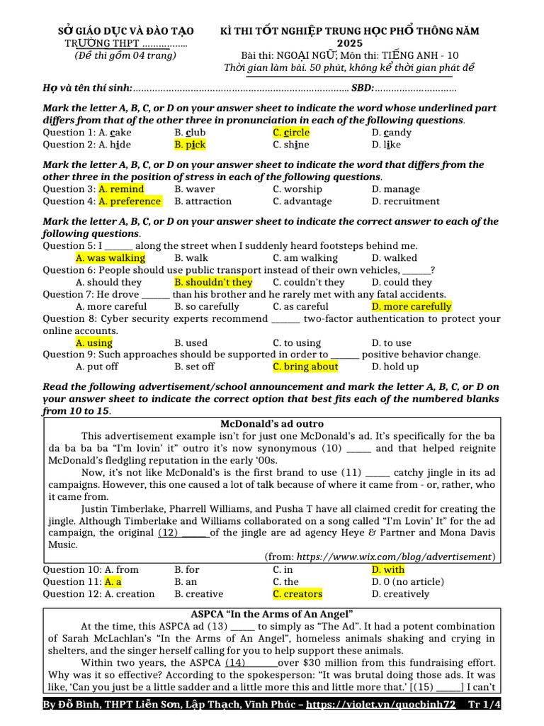 De TN THPT Mau Nam 2025 | PDF | Body Language | Apprenticeship
