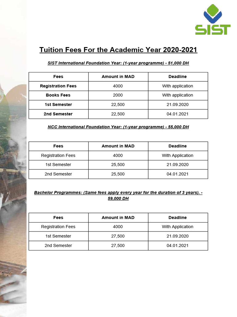 SIST Tuition Fees Structure - 241111 - 202232 | PDF | Finance & Money ...