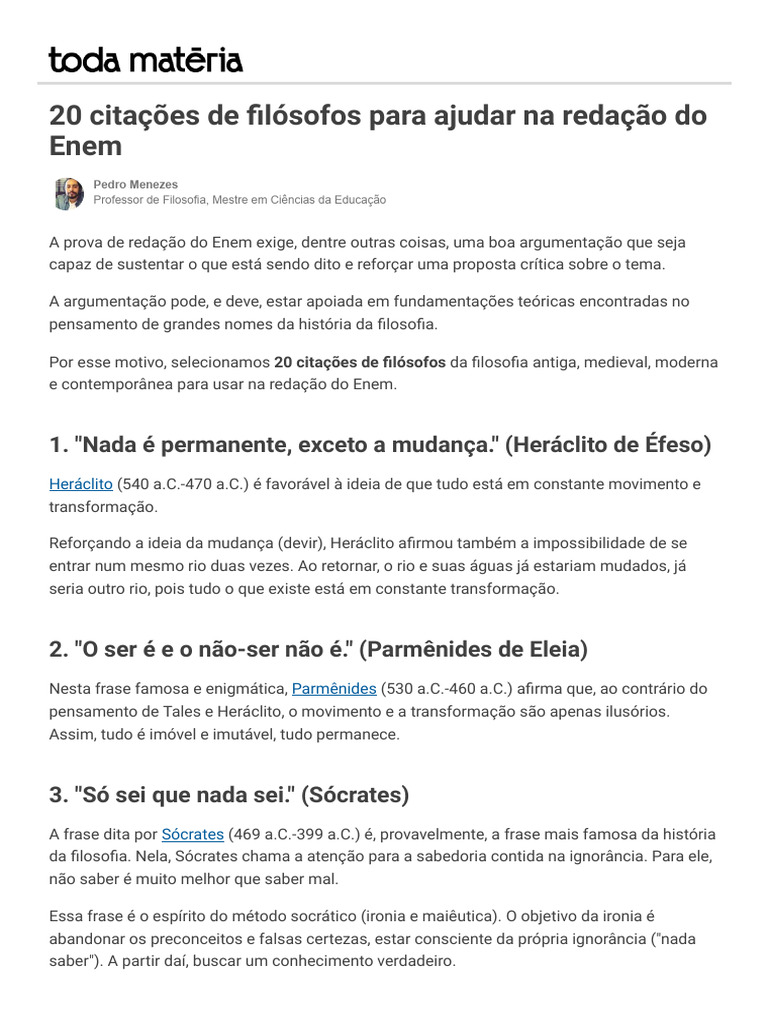 Citações de Filósofos para Redação do Enem | PDF | Liberdade | Sócrates