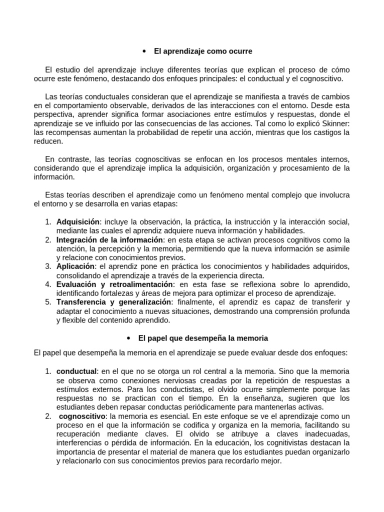 Teorías del Aprendizaje y Memoria | PDF | Aprendizaje | Memoria