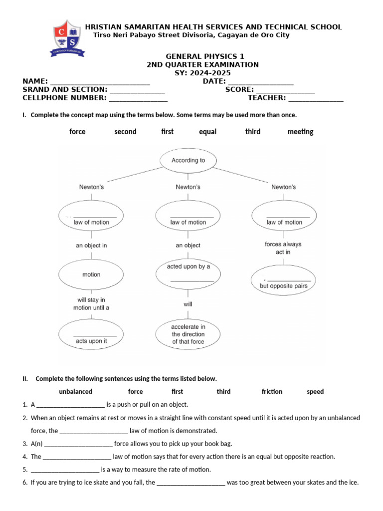 General Physics 1 Quarter 2 Exam | PDF | Acceleration | Velocity