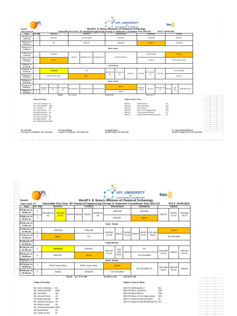 2024-25 Chemical Engg Timetable | PDF | Engineering | Physical Sciences