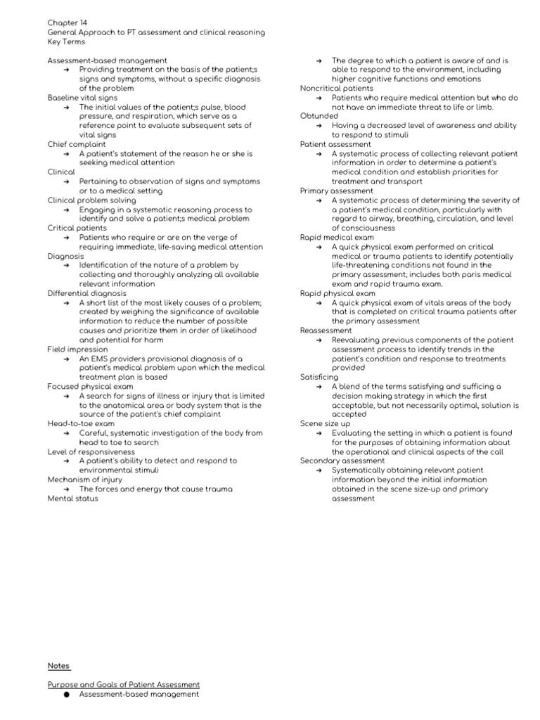 Chapter 14 general approach to pt assessment and clinical reasoning