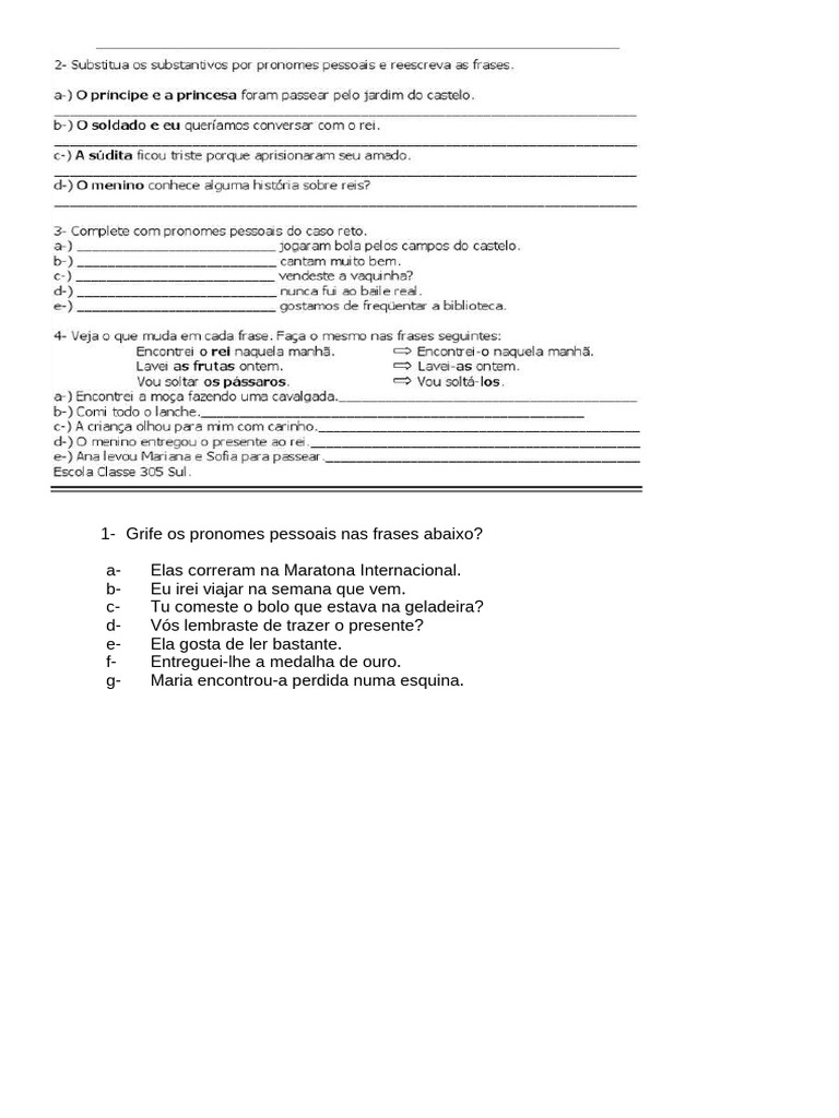 Grife Os Pronomes Pessoais Nas Frases Abaixo | PDF