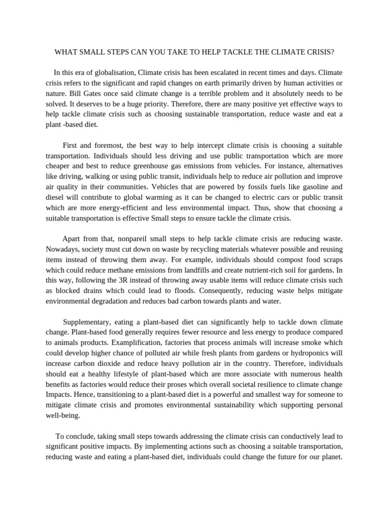 Small Steps to Combat Climate Crisis | PDF | Climate Change | Climate ...